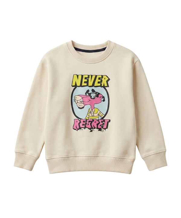 Beige Pink Panther Never Regret Sweatshirt for Kids