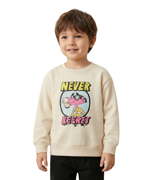 Beige Pink Panther Never Regret Sweatshirt for Kids