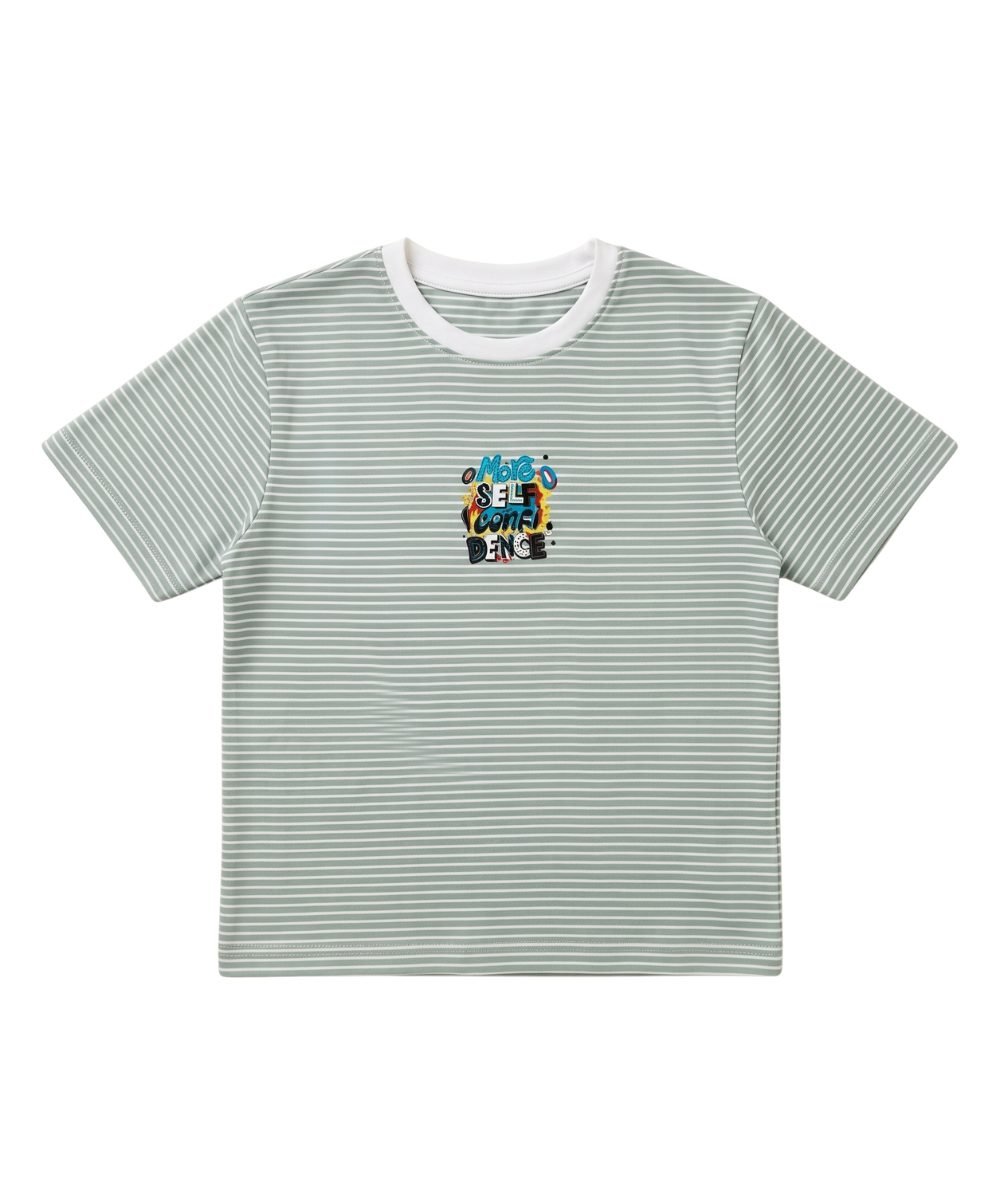 1 More self confidence Green White Classic Stripe T-shirt For Kids - Image 1