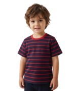 Navy Red Bold Stripe T-shirt For Kids - Image 7
