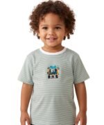 More self confidence Green White Classic Stripe T-shirt For Kids - Image 6